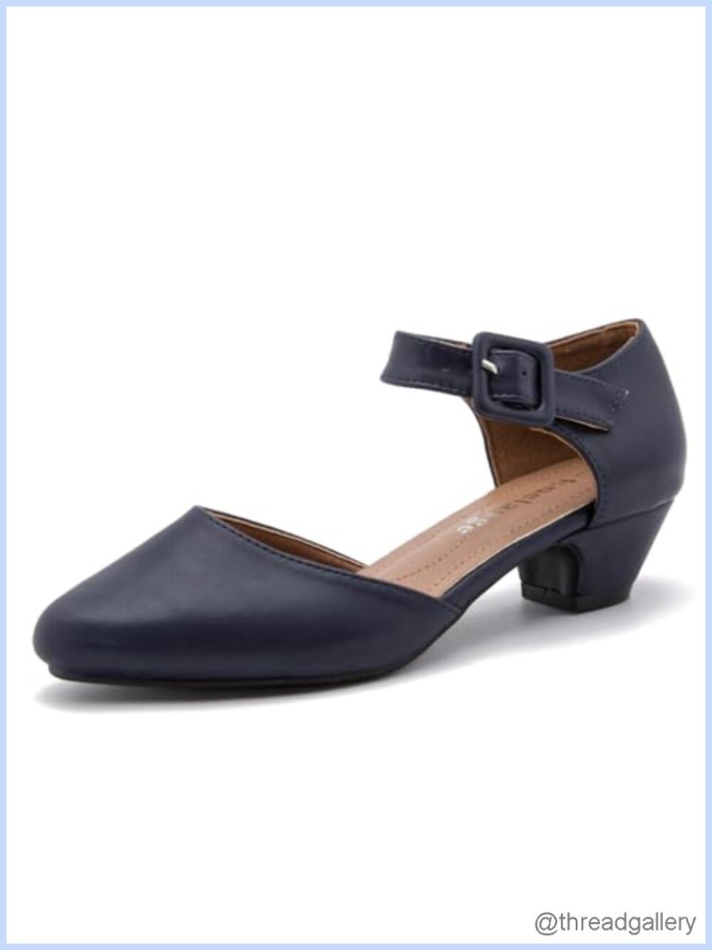 Ankle Strap Low Block Chunky Heels Closed Toe D'Orsay Pumps